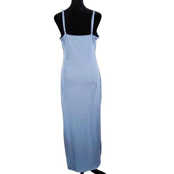 Lyaner Womens Blue Bodycon Tie Knot Cutout Maxi Dress Size Large Side Split - Picture 7 of 11